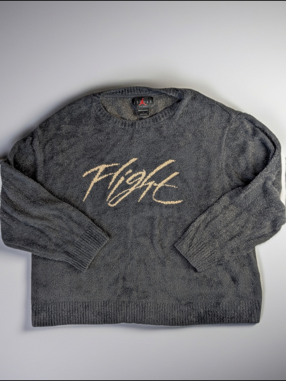 Jordan Flight Men's XL Heritage Crop Fuzzy Knit Crewneck Sweater Charcoal